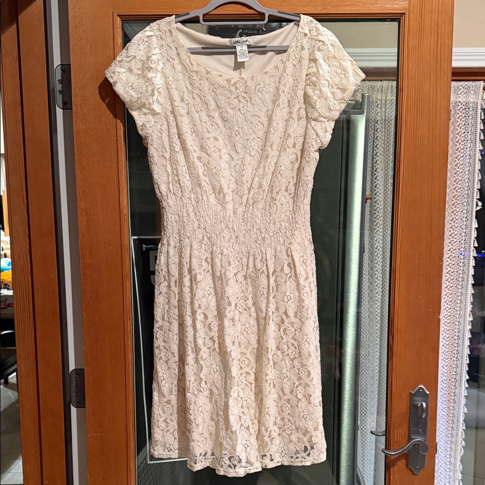 Off-white colored Stretchy Lace Dress